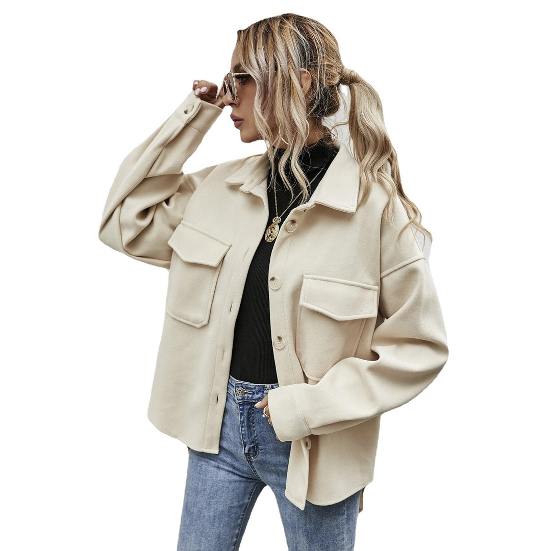 Damen elegante Oversized Jacke mit aufgesetzten Taschen und modischem Kragen R&B