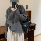 Damen Kuscheliger Strickpullover mit Kapuze und Kabelmuster R&B