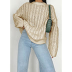 Damen grob gestrickter Pullover mit Zopfmuster und weitem Schnitt R&B