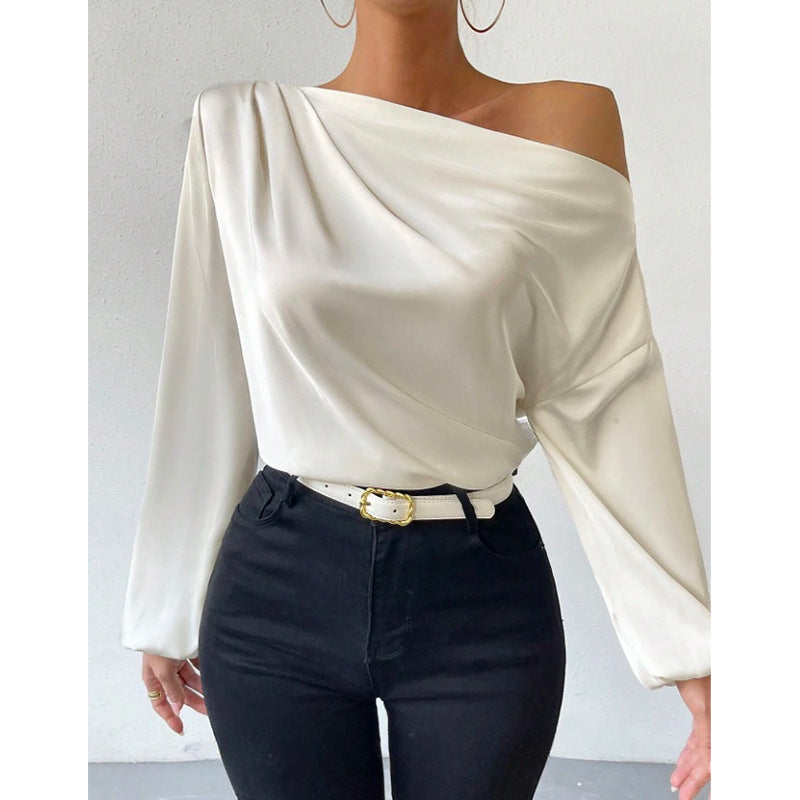 Damen Satin-Oberteil mit asymmetrischem Ausschnitt und fließendem Schnitt R&B