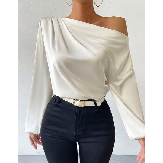 Damen Satin-Oberteil mit asymmetrischem Ausschnitt und fließendem Schnitt R&B