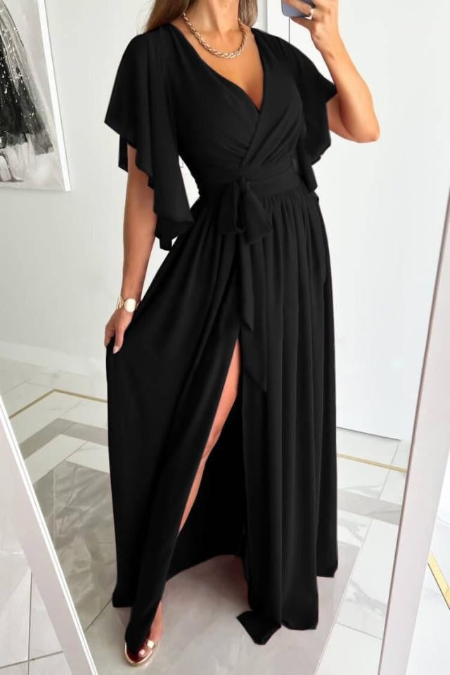 Damen Elegantes Maxikleid mit voluminösen Ärmeln und schickem Beinschlitz R&B