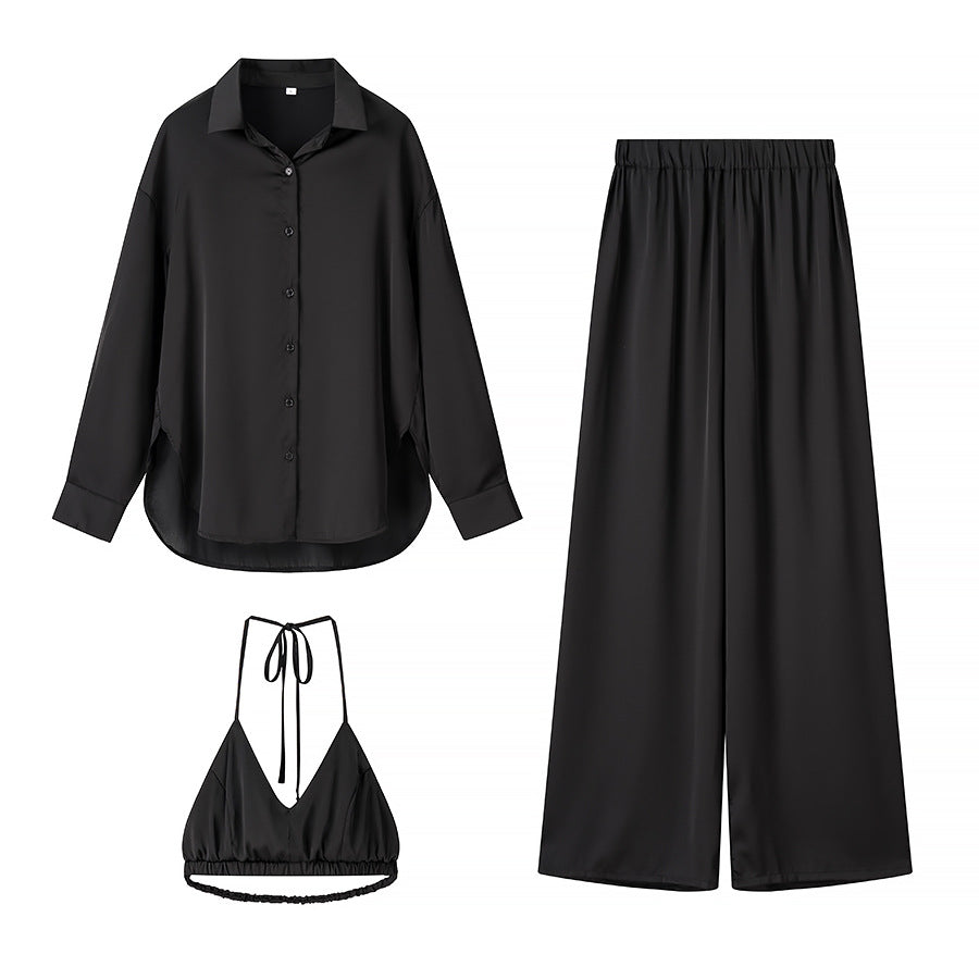 Damen Set aus eleganter Bluse, bequemen Palazzo-Hosen und modischem Bralette R&B