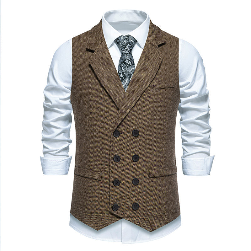 Herren elegante Herringbone-Weste mit doppelter Knopfleiste R&B