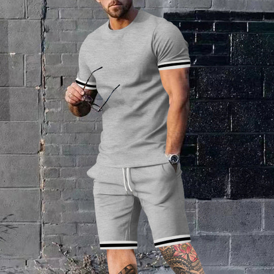 Herren sportliches Kurzarm-Set mit kontrastierenden Akzenten und praktischen Taschen R&B