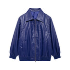 Damen Elegante Kunstlederjacke mit hochstehendem Kragen und elastischen Bündchen