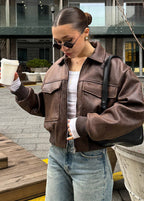 R&B | Distressed Fauxleder Zip-Jacke