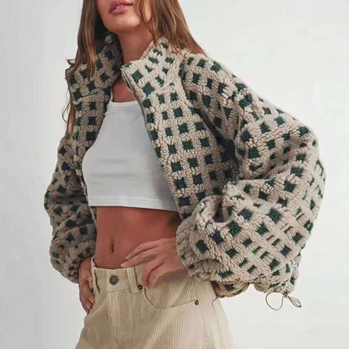 Damen kuschelige Fleecejacke im modernen Karodesign R&B