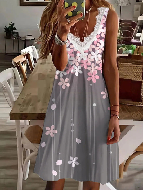 Damen Maxikleid mit Spitzenelementen und modernen Streifen R&B