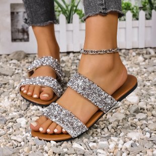 Damen komfortable Glitzer-Sandalen mit breiten Riemen R&B
