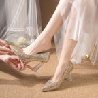 Damen Glitzernde High Heels mit transparentem Blockabsatz