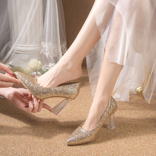 Damen Glitzernde High Heels mit transparentem Blockabsatz R&B