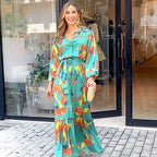 Damen Maxikleid mit floralen Akzenten und elegantem Gürtel R&B