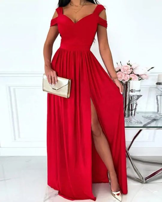 Damen Maxikleid mit charmantem Ausschnitt und asymmetrischem Schlitz R&B
