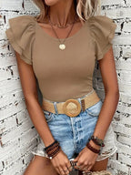 Damen Rippstrickoberteil mit Volants R&B
