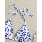 Damen Triangel-Bikini-Set mit floralem Muster und leichtem Überwurf R&B