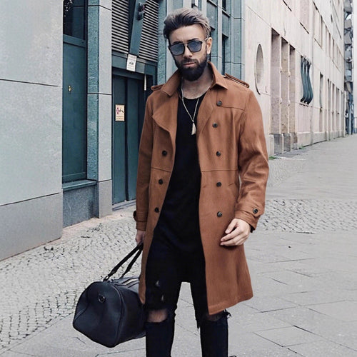 Herren Elegante Suede Trenchcoat mit doppelter Knopfleiste und praktischen Taschen R&B