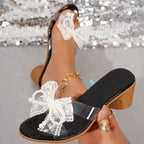Damen Transparentes Flip-Flop mit eleganter Schleifen-Applikation und Blockabsatz R&B