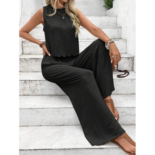 Damen entspannendes Zweiteiler-Outfit mit weitem Hosen und ärmellosem Top R&B