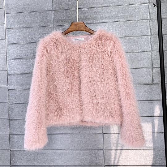 Damen Flauschige Kurzjacke aus hochwertigem Kunstfell mit eleganten Ärmeln R&B