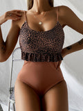 Damen Einteiliger Badeanzug mit trendigem Rüschendesign und Animalprint R&B