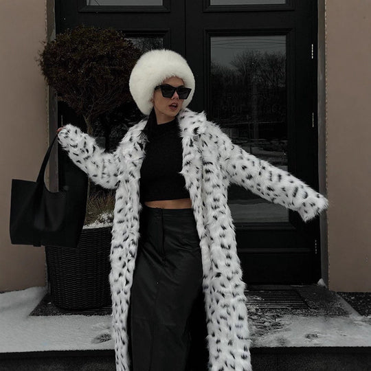 Damen luxuriöse Kunstfelljacke mit auffälligem Tiermotiv R&B