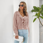 Damen Strickjacke mit Rüschendetails und knöpfbarem Frontverschluss R&B