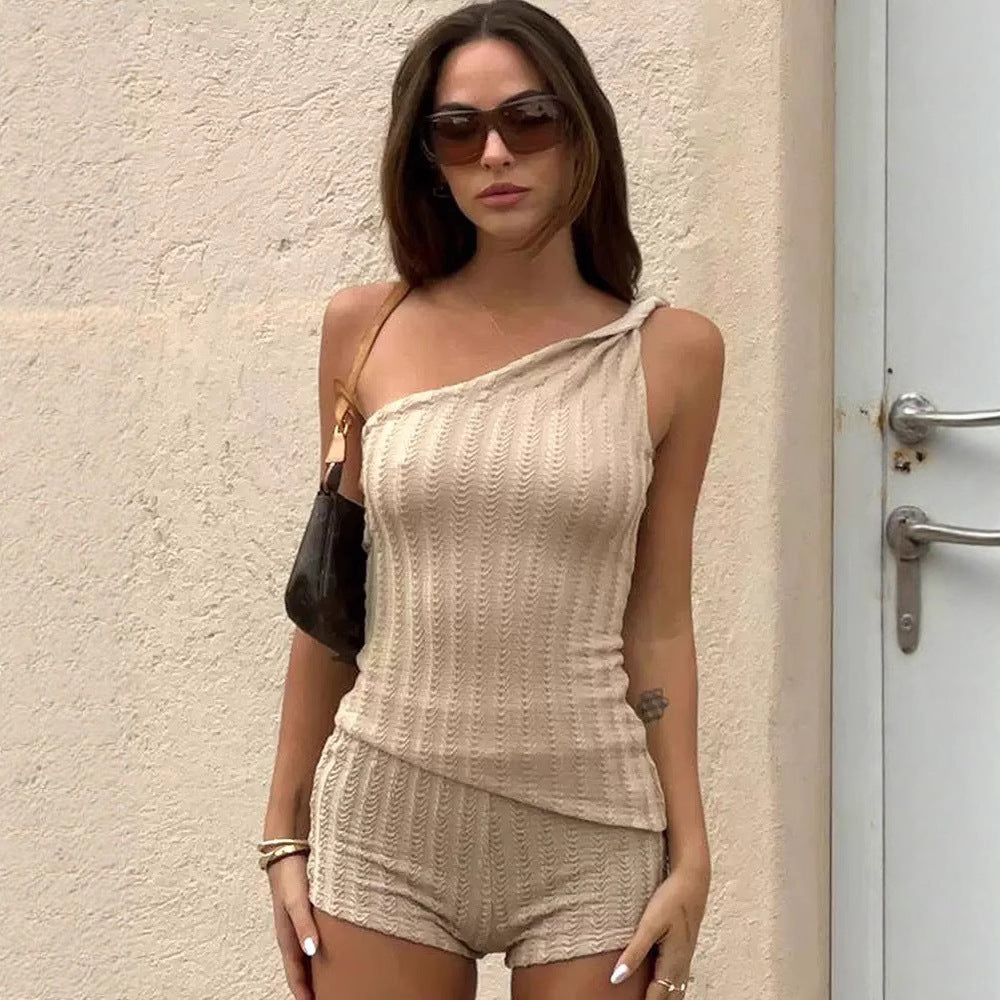 Damen Stylishes One-Shoulder Jumpsuit mit feiner Rippstruktur R&B