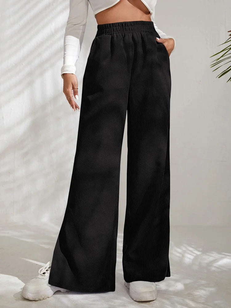 Damen Weite Cord-Hose mit elastischem Bund und seitlichen Schlitzen R&B