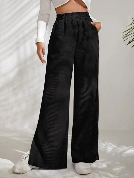 Damen Weite Cord-Hose mit elastischem Bund und seitlichen Schlitzen R&B