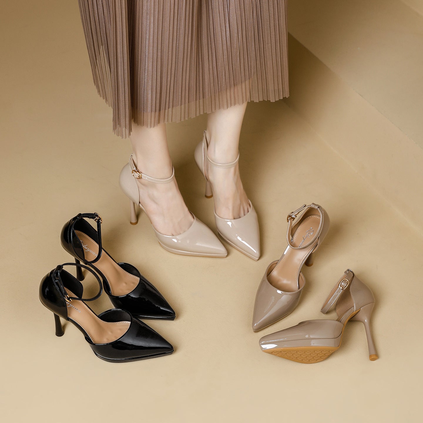 Damen elegante Pumps mit schmalem Riemen und spitz zulaufendem Design