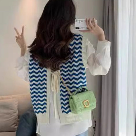 Damen Strickpullover mit Zickzackmuster und elegantem Kragen R&B