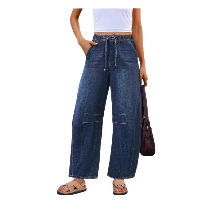Damen Weite Denim-Hose mit elastischem Bund