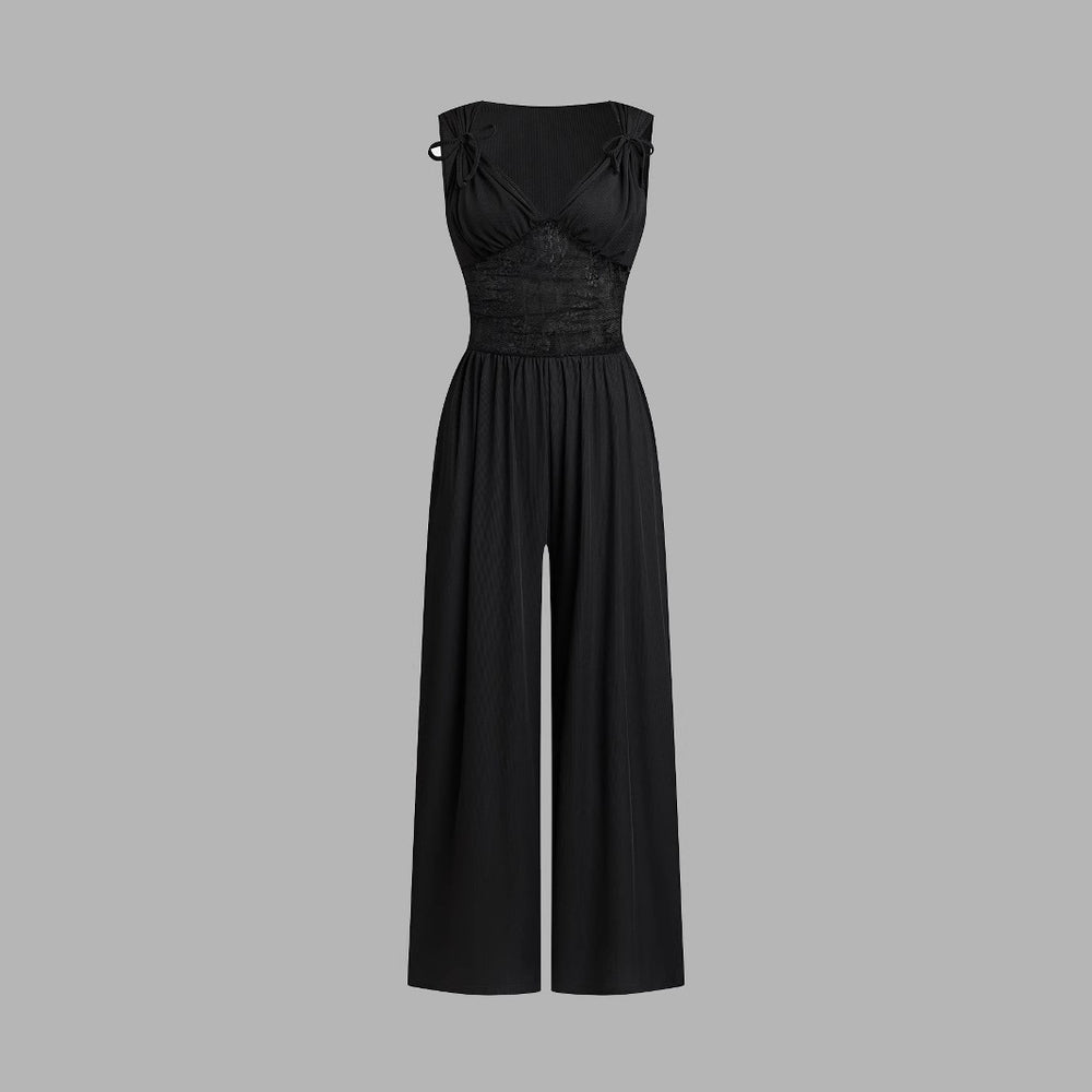 Damen eleganter Jumpsuit mit verstellbaren Trägern und weiten Beinen R&B