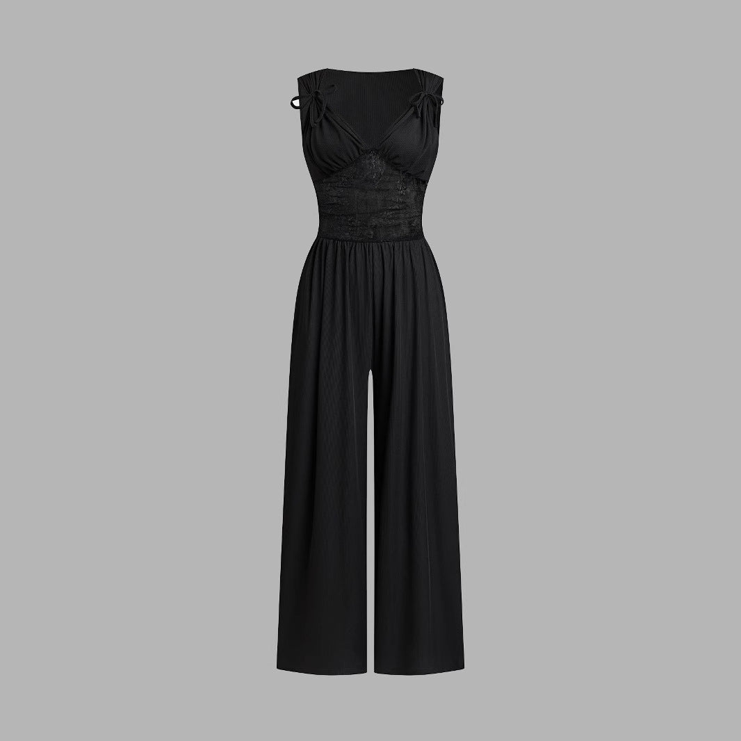Damen eleganter Jumpsuit mit verstellbaren Trägern und weiten Beinen R&B