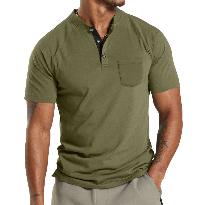 Herren Kurzarm-Henley-T-Shirt mit praktischer Brusttasche und modernem Kragen R&B
