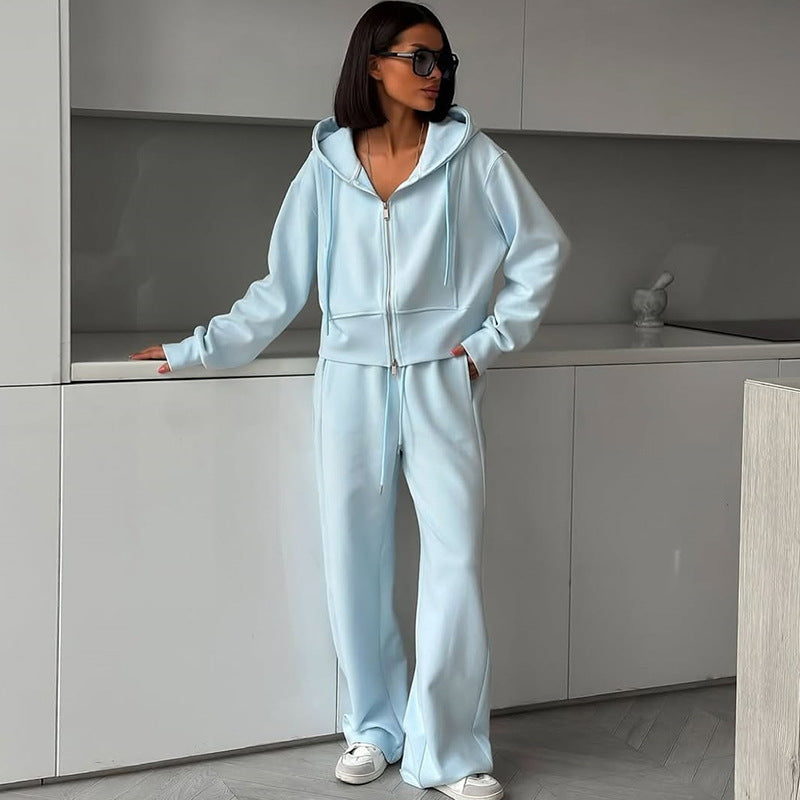 Damen lässiges Set aus cropped Hoodie und weitem Jogginghose R&B