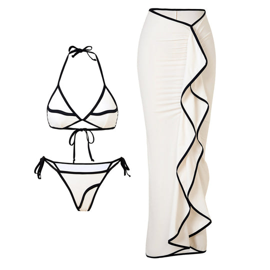 Damen Bikini-Set mit asymmetrischem Rock und verstellbarem Triangel-Oberteil R&B