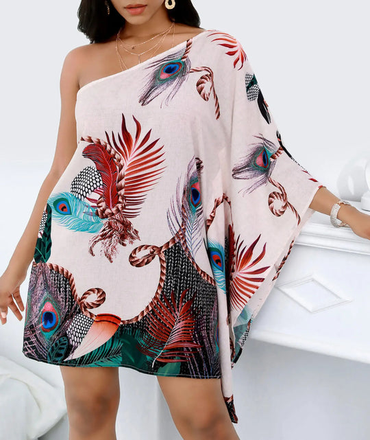 Damen asymmetrisches Mini-Kleid mit grafischem Aufdruck R&B