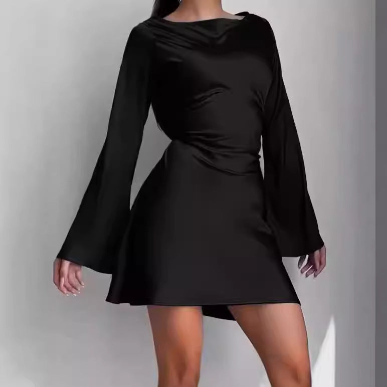 Damen Elegantes Wickelkleid mit glattem Stoff und weit geschnittenen Ärmeln R&B
