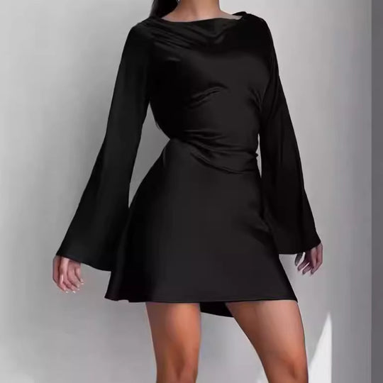Damen Elegantes Wickelkleid mit glattem Stoff und weit geschnittenen Ärmeln R&B