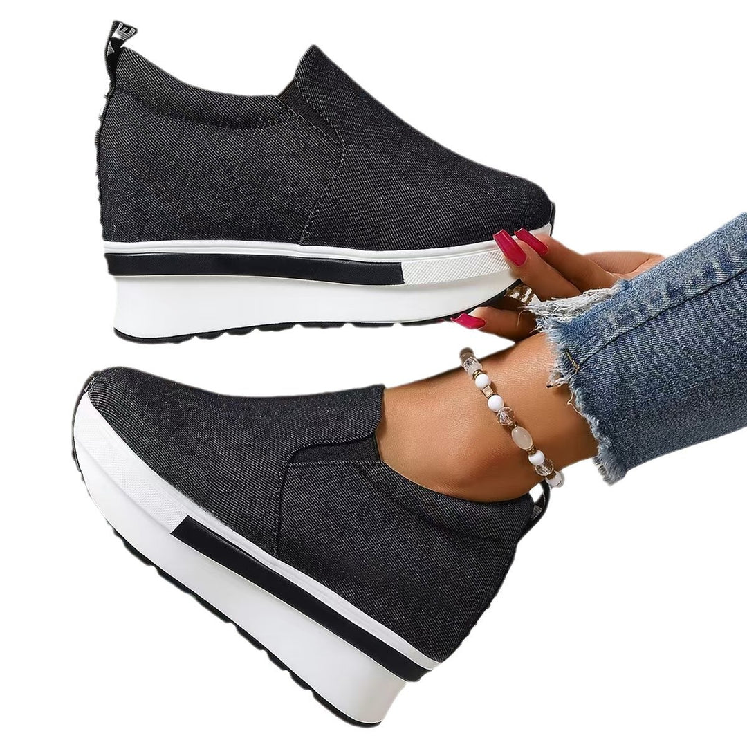 Damen Wedge-Slipper aus hochwertigem Jeansmaterial mit elastischem Einstieg R&B