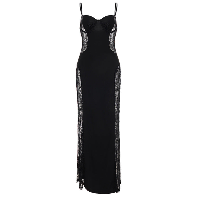 Damen Spitzen-Midi-Kleid mit transparenter Seitenpartie und verführerischem Design R&B