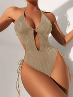 Damen Einteiler Badeanzug mit raffiniertem Cut-Out und eleganten Schnürdetails R&B
