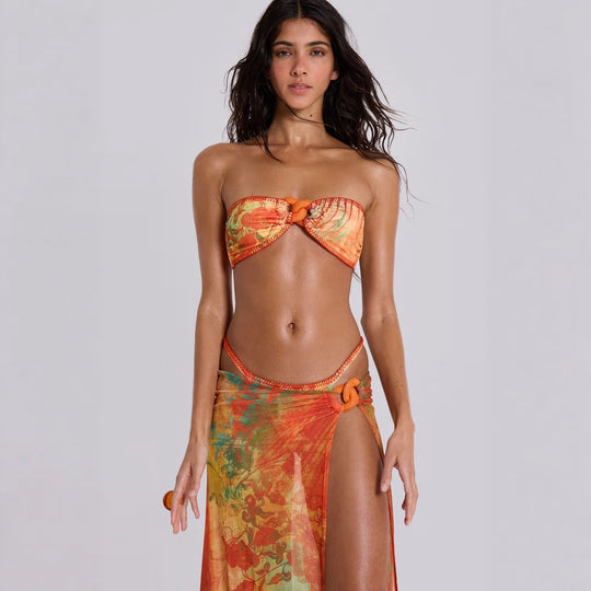 Damen Bandeau-Bikini-Set mit verspieltem Wickelrock R&B