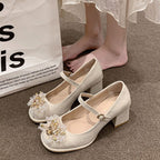 Damen Mary Jane Pumps mit funkelnden Perlen-Applikationen R&B