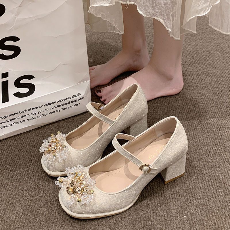 Damen Mary Jane Pumps mit funkelnden Perlen-Applikationen R&B