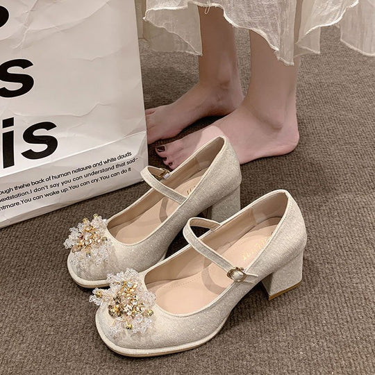 Damen Mary Jane Pumps mit funkelnden Perlen-Applikationen R&B