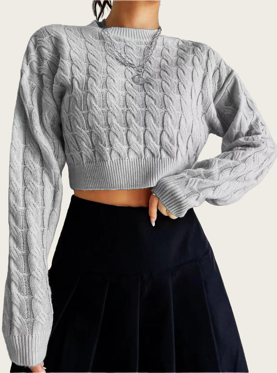 Damen kuscheliger Cropped Pullover mit Zopfmuster R&B