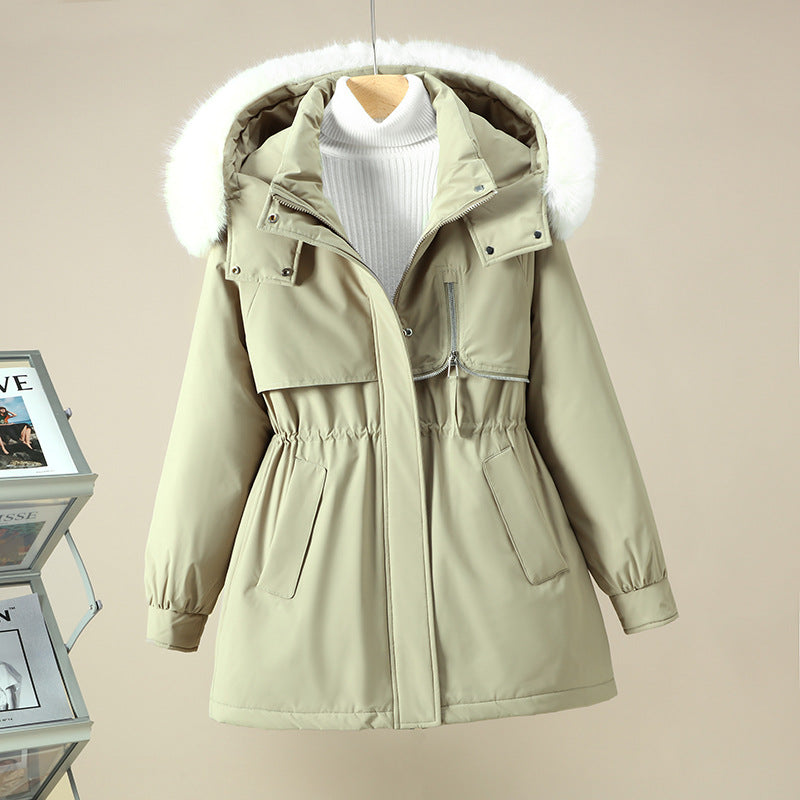 Damen funktionale Winterjacke mit abnehmbarer Kapuze und Kunstfellbesatz R&B